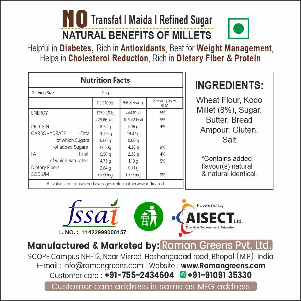 Raman Greens Millet Cookies & Snacks Tea-time combo pack 840 gm